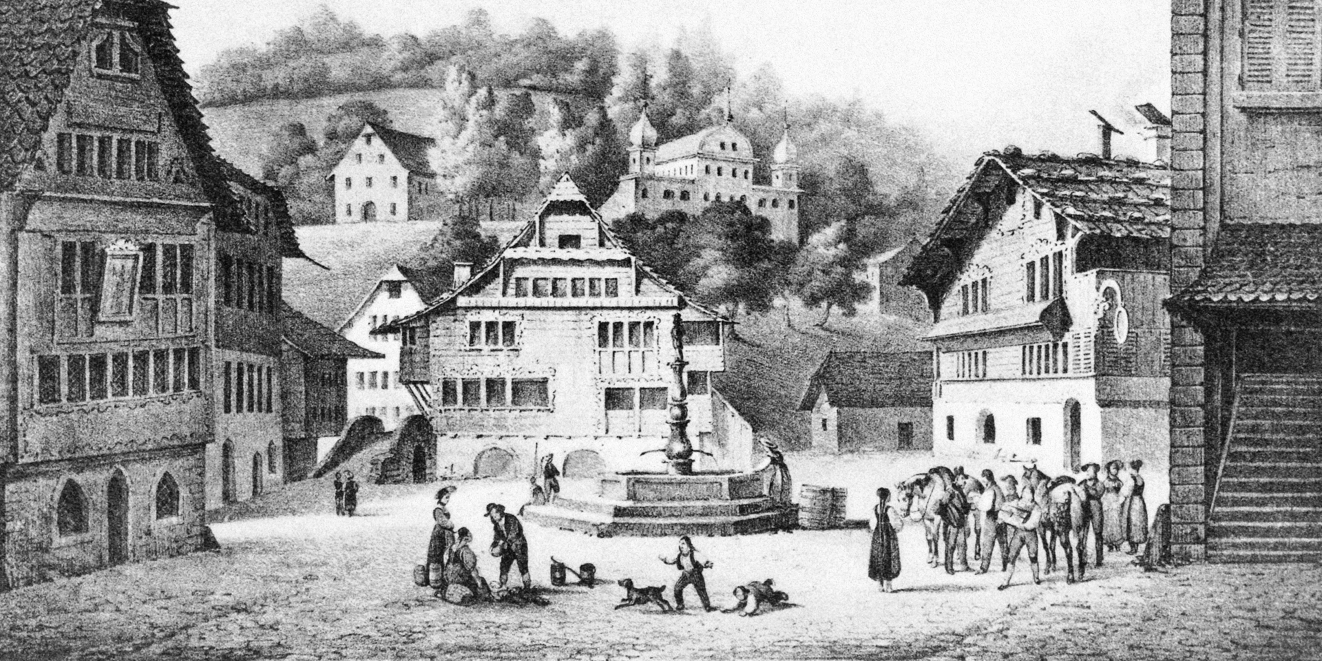 Dorfplatz Stich 1875